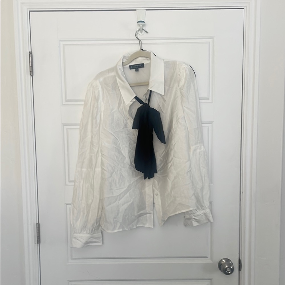 Eloquii Black and White Dress Shirt with Elegant Bow